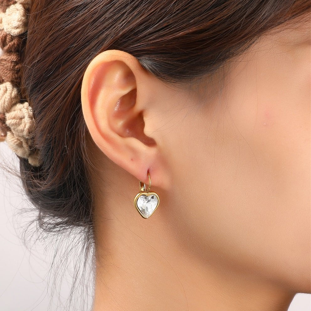 Crystal Heart Hoops