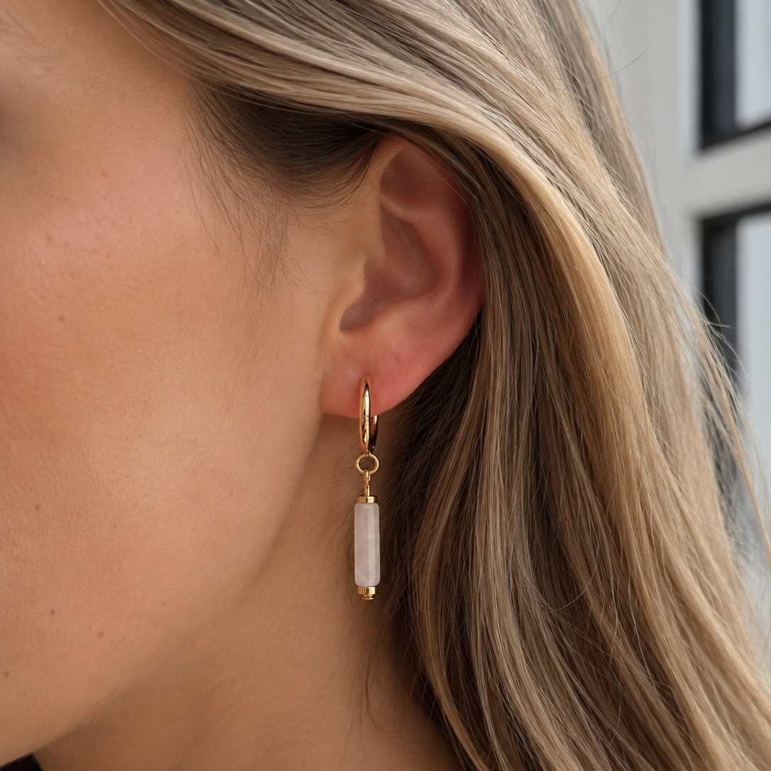 Unique Rose Quartz Hoops