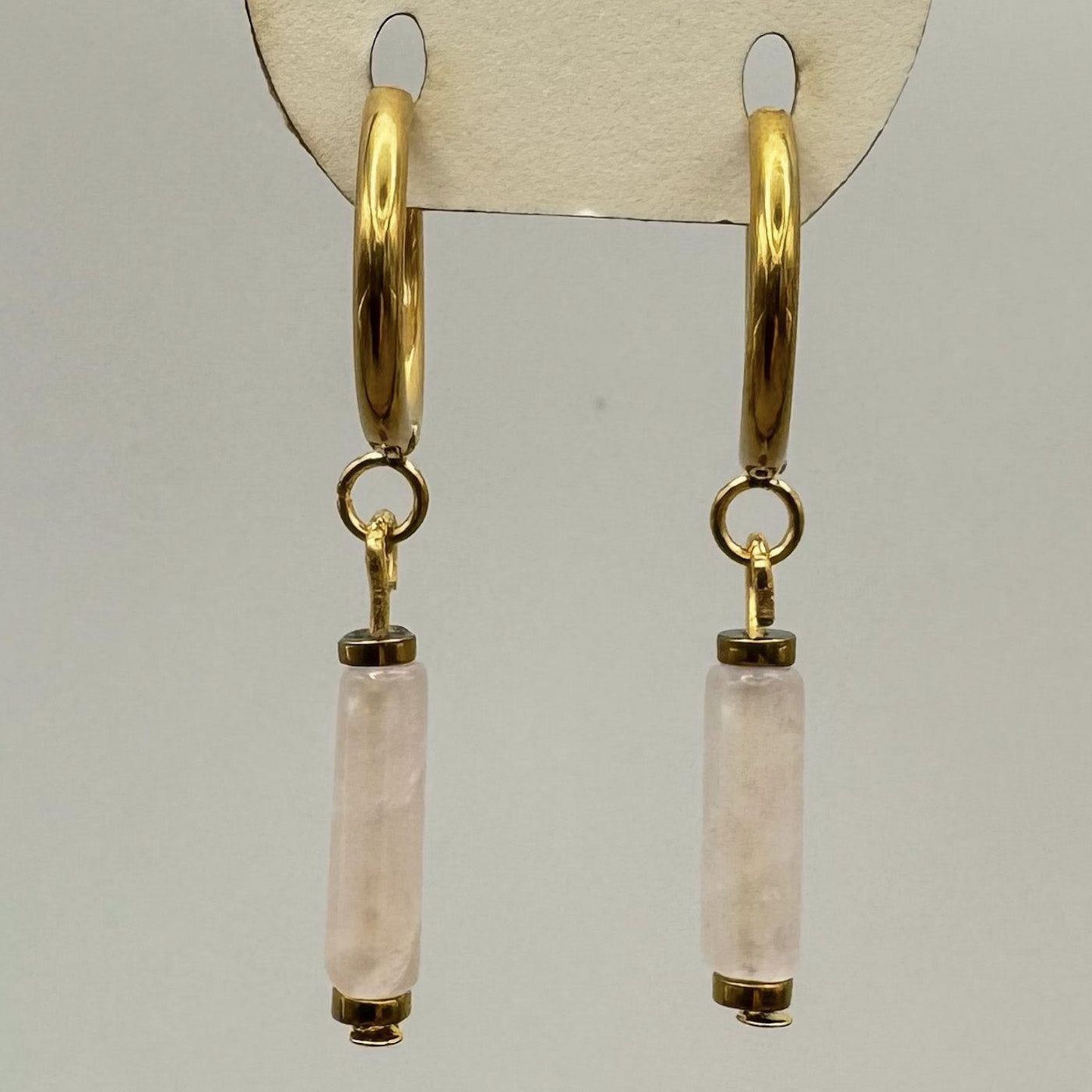 Unique Rose Quartz Hoops