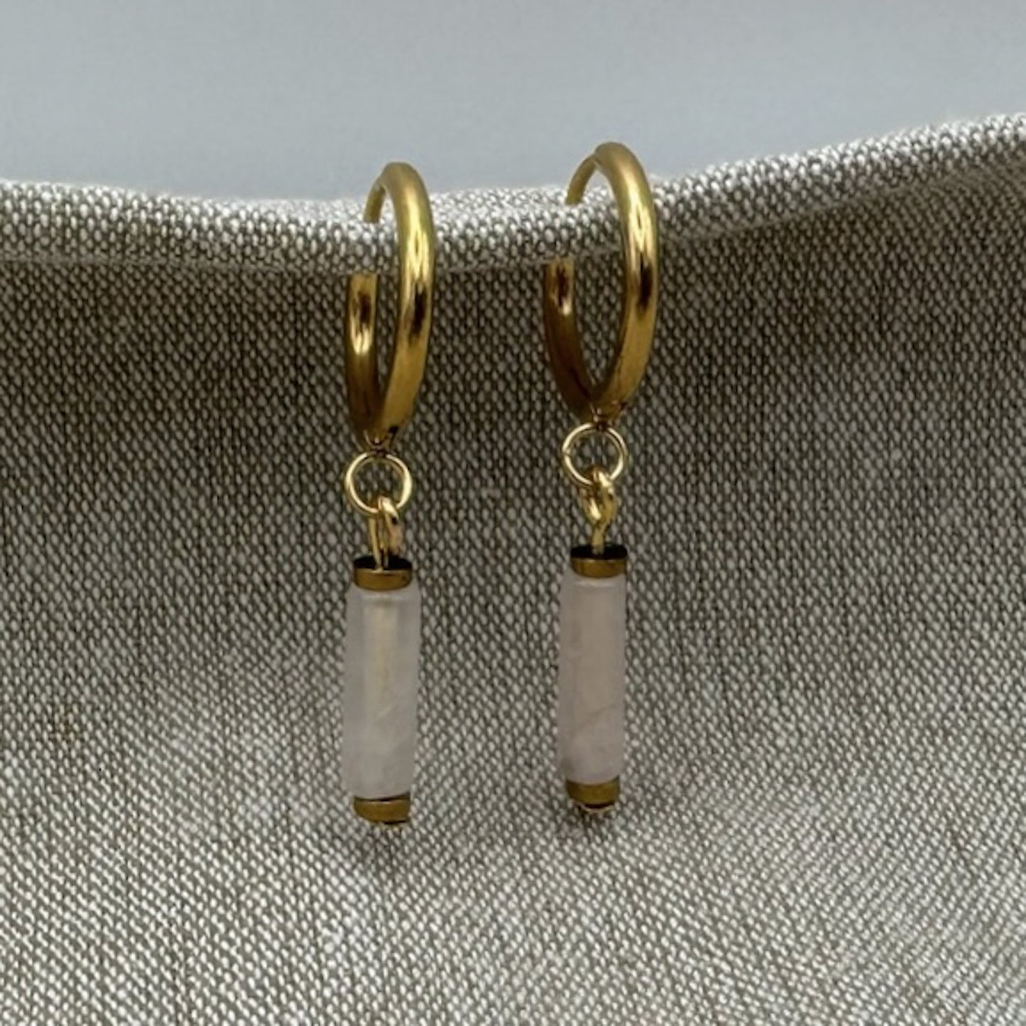 Unique Rose Quartz Hoops