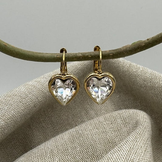Crystal Heart Hoops